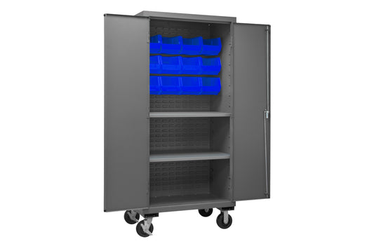 Mobile Cabinet, 2 Shelves, 12 Blue Bins