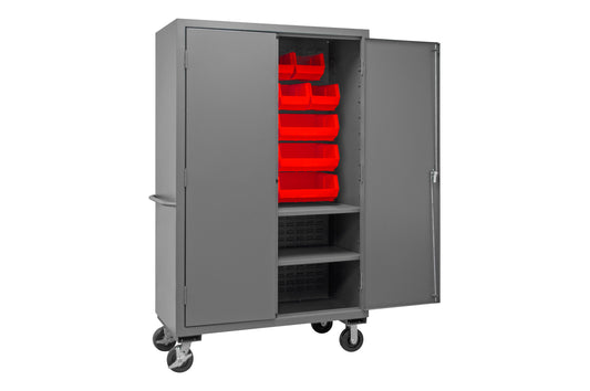 Mobile Cabinet, 2 Shelves, 18 Red Bins