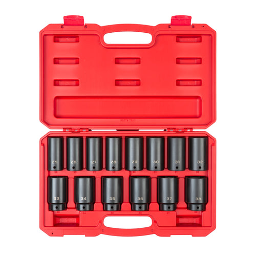 1/2 Inch Drive Deep 6-Point Impact Socket Set with Case, 14-Piece (25 - 38 mm)