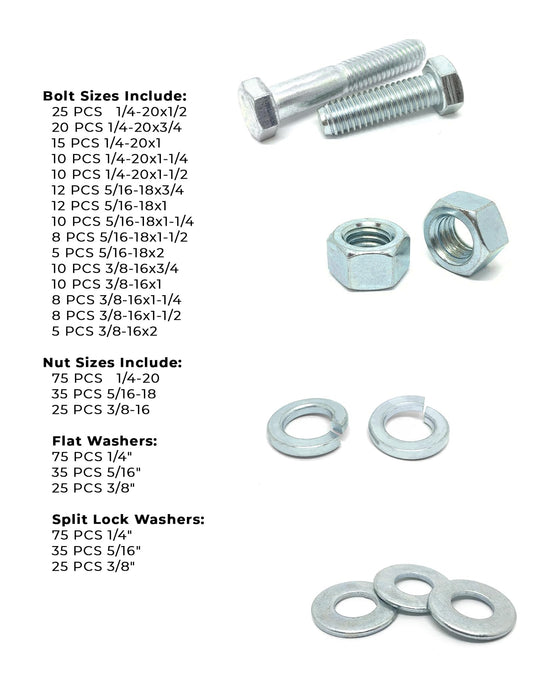 Inch Grade 5 Hex Cap Screws, Hex Nuts, Flat & Lock Washers - 573 PCS