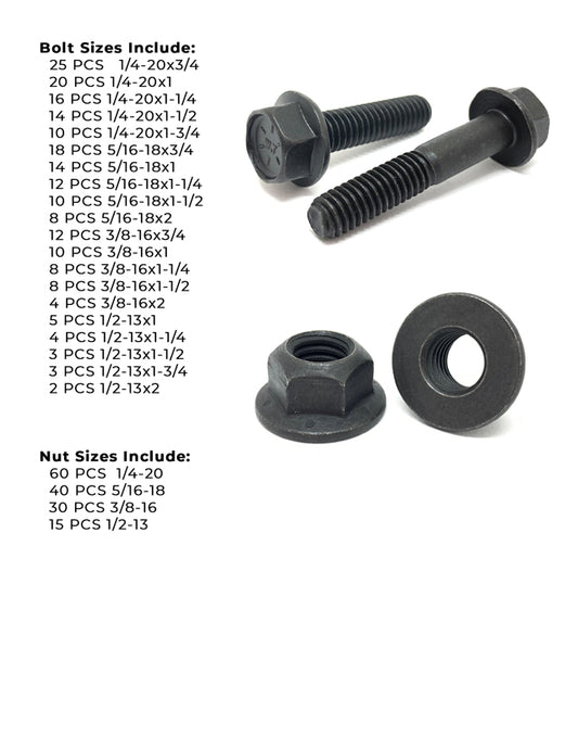 Inch Grade 8 Hex Flange Frame Bolts & Lock Nuts Black Assortment - 351 PCS