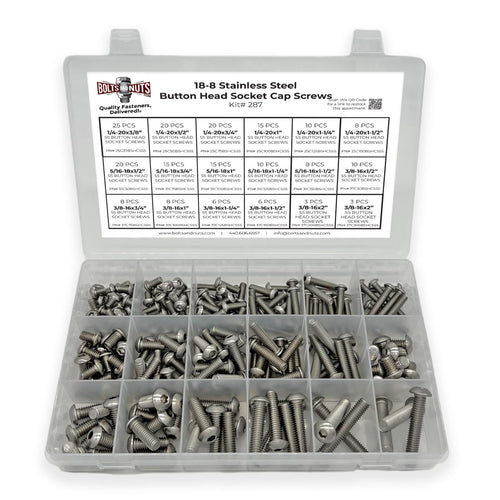 Inch 18-8 Stainless Steel Button Head Socket Cap Screws Assortment - 211 PCS