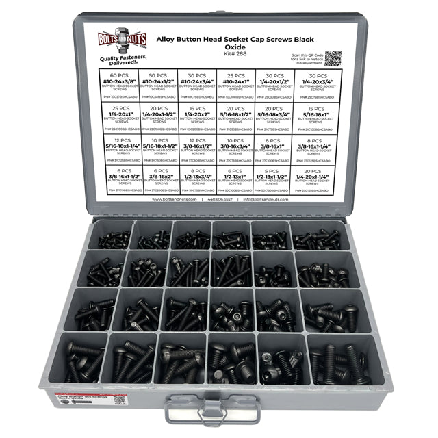 Alloy Allen Button Head Socket Cap Screws Bolts Black Oxide Assortment - 453 PCS