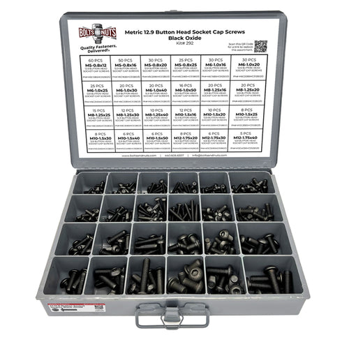 Metric 12.9 Alloy Allen Button Head Socket Cap Screws Bolts Black Oxide Assortment - 453 PCS