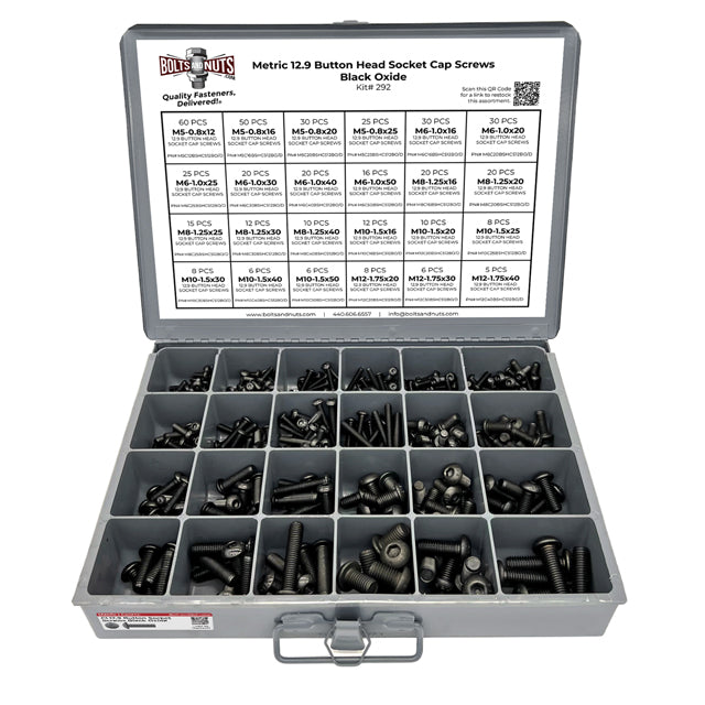 Metric 12.9 Alloy Allen Button Head Socket Cap Screws Bolts Black Oxide Assortment - 453 PCS