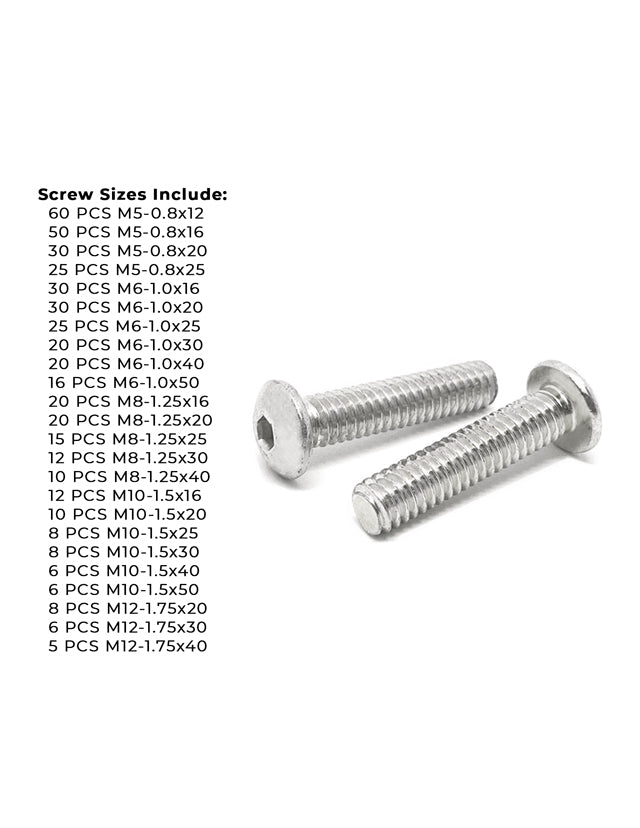 Metric A2-70 Allen Button Head Socket Cap Screws Bolts Stainless Steel Assortment - 453 PCS