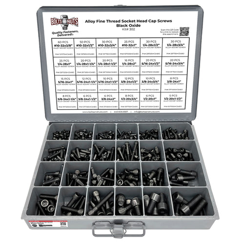 Inch Alloy Allen Fine Thread Socket Head Cap Screws Bolts Black Oxide Assortment - 453 PCS