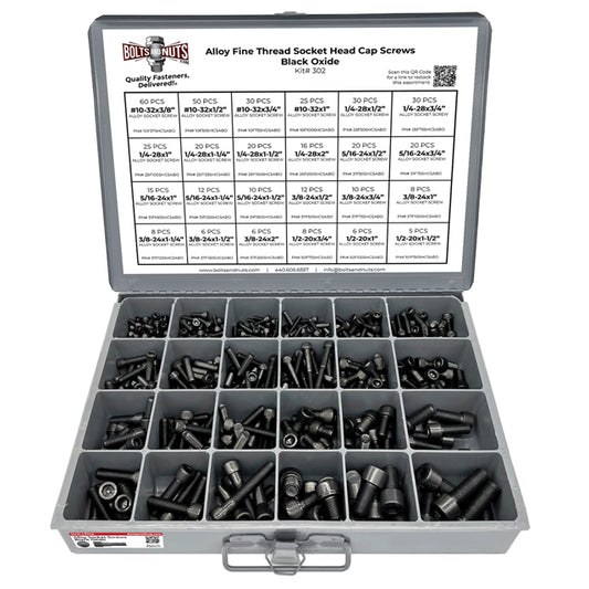 Inch Alloy Allen Fine Thread Socket Head Cap Screws Bolts Black Oxide Assortment - 453 PCS