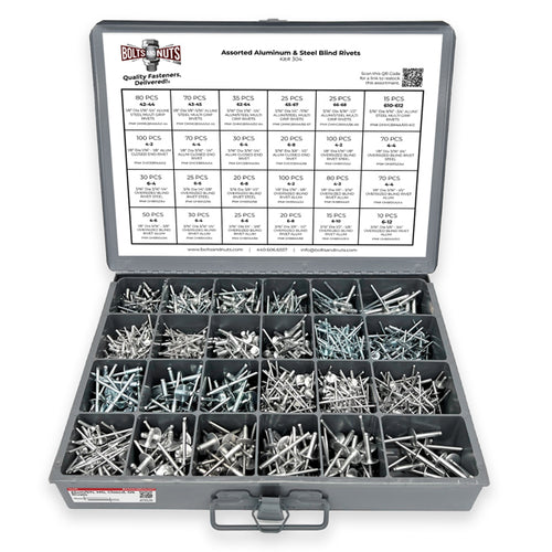 Aluminum and Steel Multi-Grip, Closed-End, & Oversized Head Rivets Assortment - 1116PCS