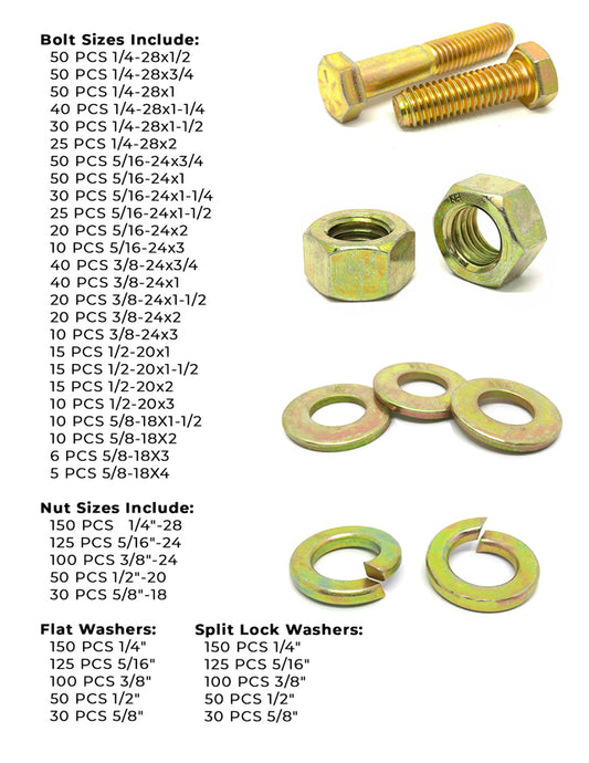 Inch Grade 8 Fine Hex Cap Screws, Hex Nuts, Flat & Lock Washers - 2011 PCS