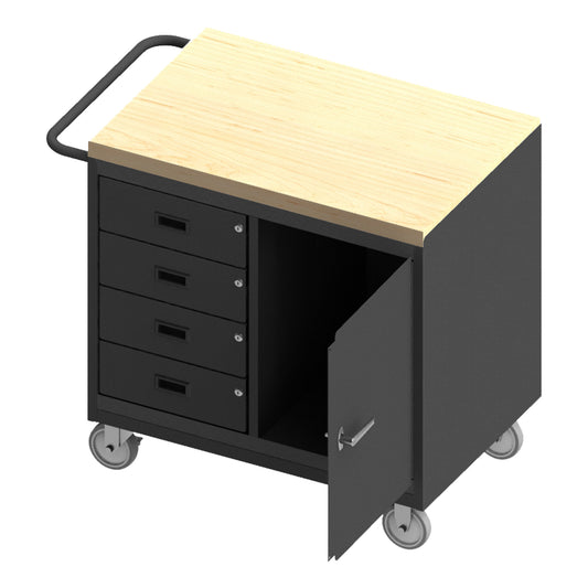 Mobile Bench Cabinet, 4 Drawer, Maple