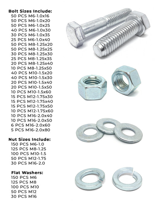 Metric Class 10.9 Coarse Hex Cap Screws, Hex Nuts, Flat & Lock Washers - 2011 PCS