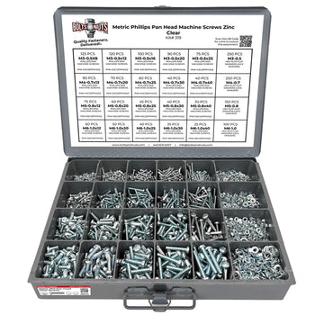 Metric Phillips Pan Head Machine Screws, Nuts, Flat & Lock Washers Zinc - 3371 PCS