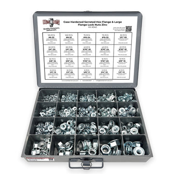 Case Hardened Serrated Hex Flange & Large Flange Lock Nuts Zinc Assortment - 777 pcs