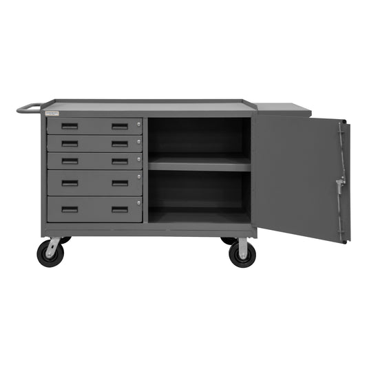 Mobile Bench Cabinet, 1 Shelf, 5 Drawers