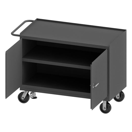 Mobile Bench Cabinet, 2 Door, Steel Top
