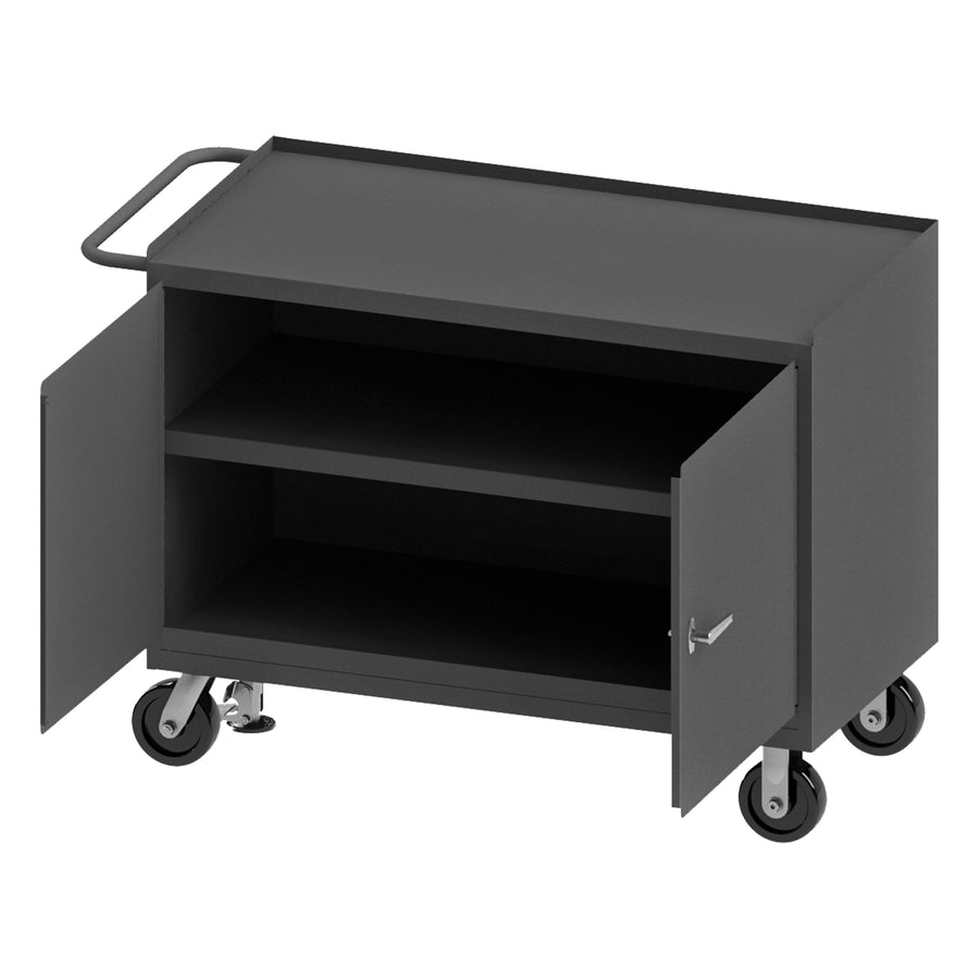 Mobile Bench Cabinet, 2 Door, Steel Top
