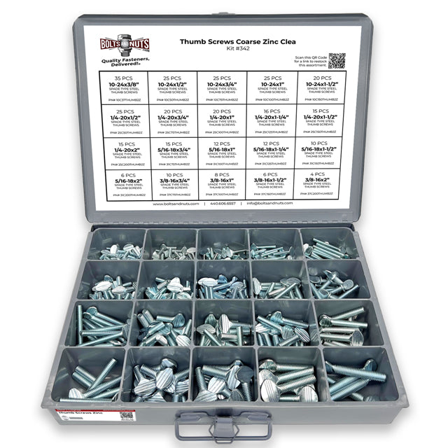 Spade Type Thumb Screws Zinc Clear Assortment - 325 PCS