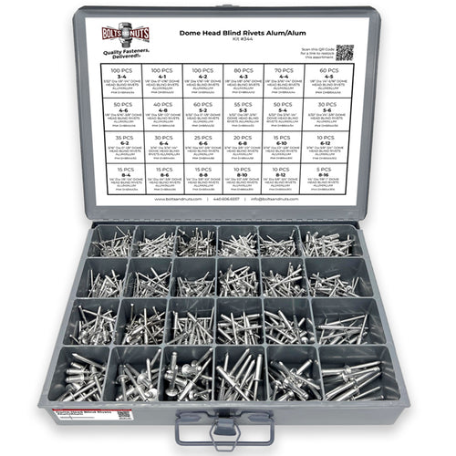 Dome Head Blind Pop Rivets Alum/Alum Mandrel Assortment - 1001 PCS