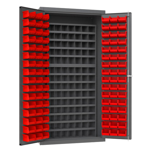 Cabinet, 96 Red Bins, 112 Steel Bins