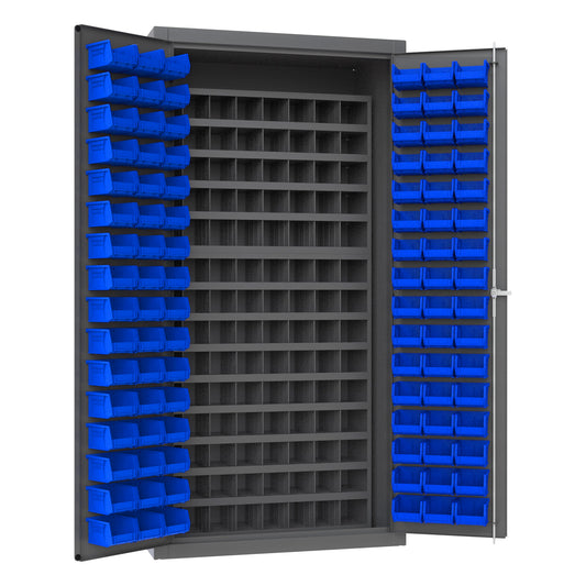 Cabinet, 96 Blue Bins, 112 Steel Bins