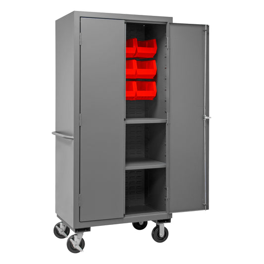 Mobile Cabinet, 2 Shelves, 12 Red Bins
