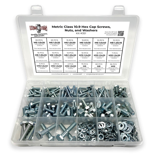 Metric Class 10.9 Hex Cap Screws, Hex Nuts, Flat & Lock Washers - 341 PCS