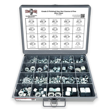 Grade 5 Finished Hex Nut Coarse & Fine Zinc Clear Assortment - 381 pcs