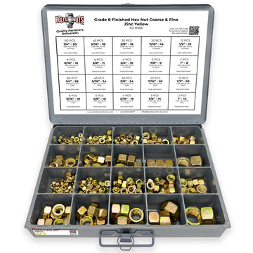 Grade 8 Finished Hex Nut Coarse & Fine Zinc Yellow Assortment - 381 pcs