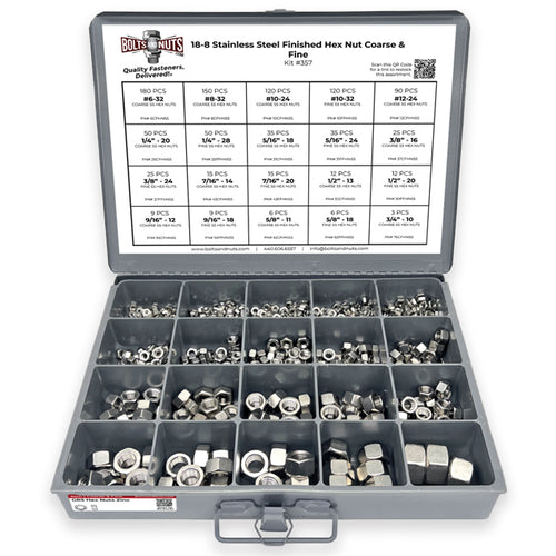 18-8 Stainless Steel Finished Hex Nut Coarse & Fine - 968 pcs