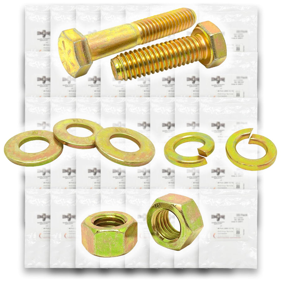 Inch Grade 8 Hex Cap Screws, Hex Nuts, Flat & Lock Washers Fine Thread Zinc Yellow 1/4", 5/16" 3/8", & 1/2" - 1268 PCS