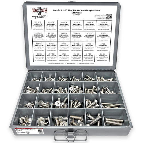 Metric A2-70 Stainless Steel Flat Socket Screws - 305 PCS