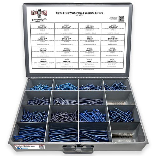 Slotted Hex Washer Head Concrete Screws Assortment - 765 PCS