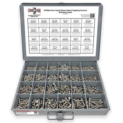 Stainless Phillips Pan Head Sheet Metal Self Tapping Screws Assortment - 1396 PCS