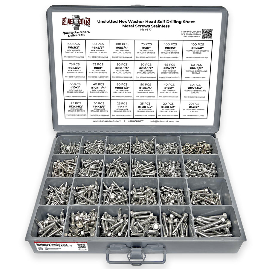 Stainless Unslotted Hex Washer Head Self Drilling Screws - 1336 PCS