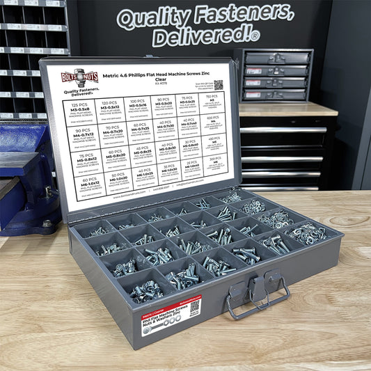 Metric Flat Machine Screws Zinc Clear Assortment - 3371 PCS