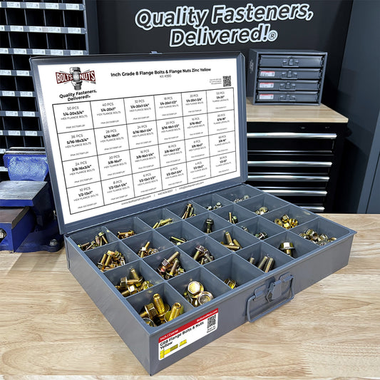 Inch Grade 8 Hex Flange Bolts & Flange Lock Nuts Zinc Yellow Assortment - 693PCS
