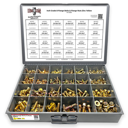 Inch Grade 8 Hex Flange Bolts & Flange Lock Nuts Zinc Yellow Assortment - 693PCS
