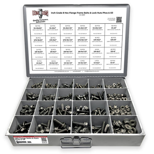 Inch Grade 8 Hex Flange Frame Bolts & Lock Nuts Phos & Oil Assortment - 693 PCS
