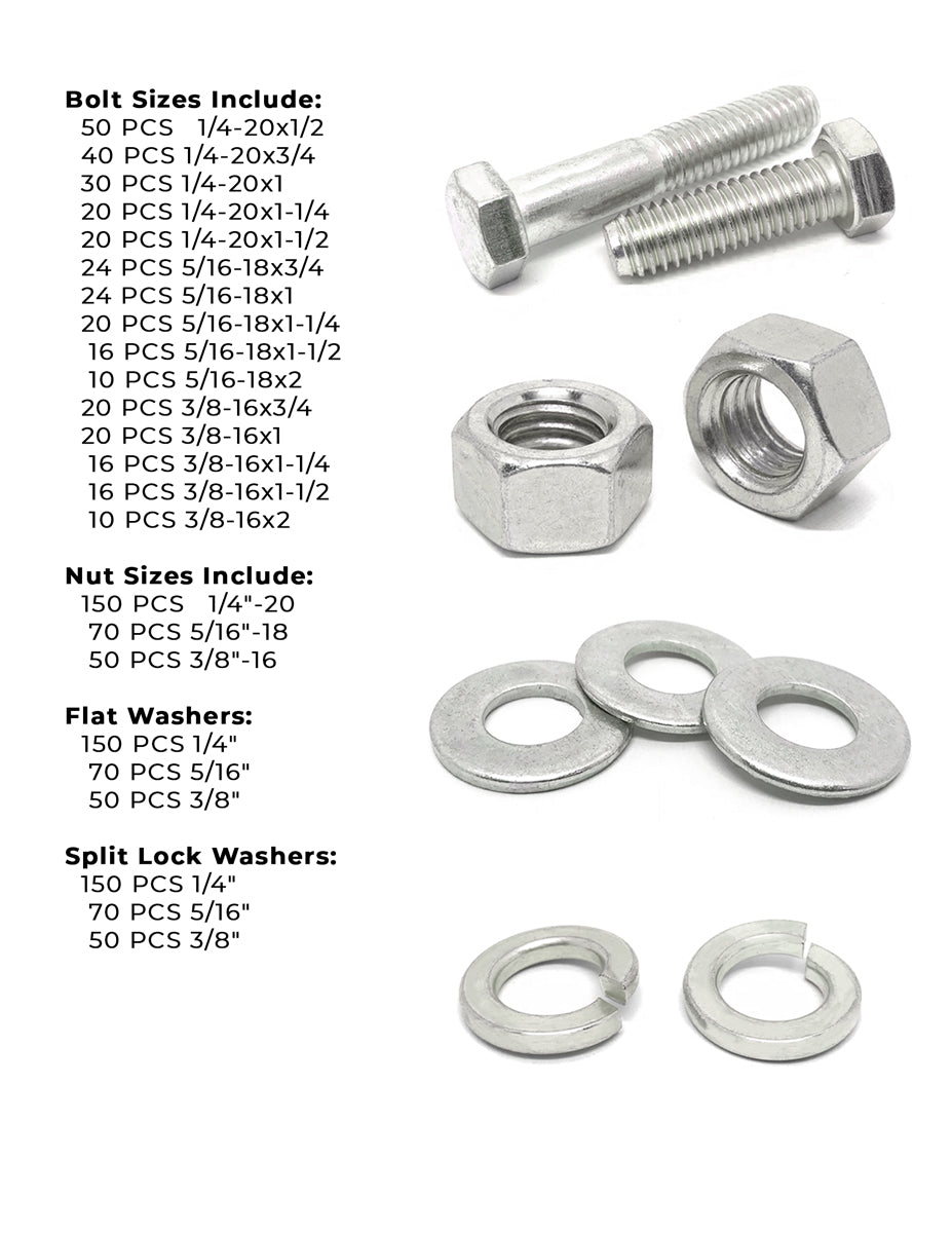 Inch Stainless Steel Hex Cap Screws, Nuts & Washers - 1147 PCS