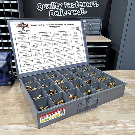 Inch Grade 8 Hex Cap Screws, Nuts, and Washers Zinc Yellow USA Made Hardware  - 1269 PCS