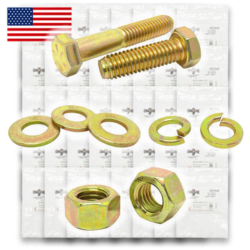 Inch Grade 8 Fine Hex Cap Screws, Hex Nuts, Flat & Lock Washers Zinc Yellow USA Made Hardware - 2011 PCS