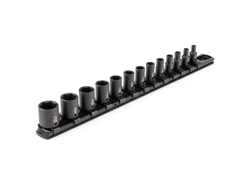 1/4 Inch Drive Shallow 6-Point Impact Socket Set with Rail, 13-Piece (5/32 - 11/16 in.)