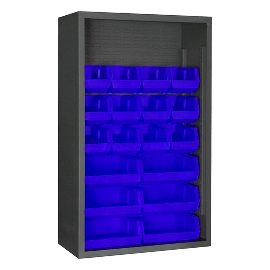 Enclosed Shelving, 18 Blue Bins