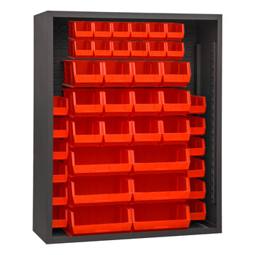 Enclosed Shelving, 42 Red Bins