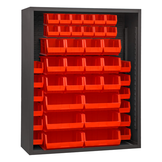 Enclosed Shelving, 42 Red Bins