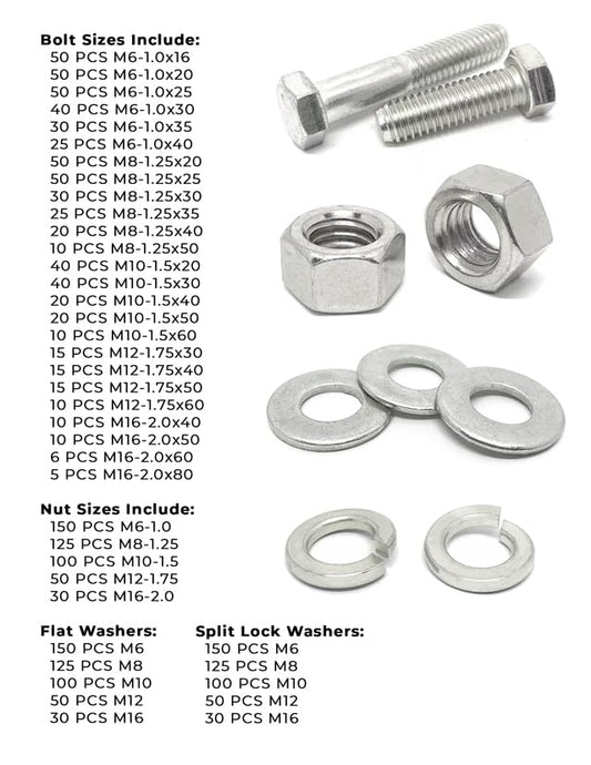 Metric Class A4 Stainless Coarse Hex Cap Screws, Hex Nuts, Flat & Lock Washers - 2011 PCS