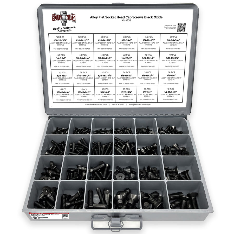 Alloy Flat Socket Head Cap Screws Black Oxide - 905 pcs