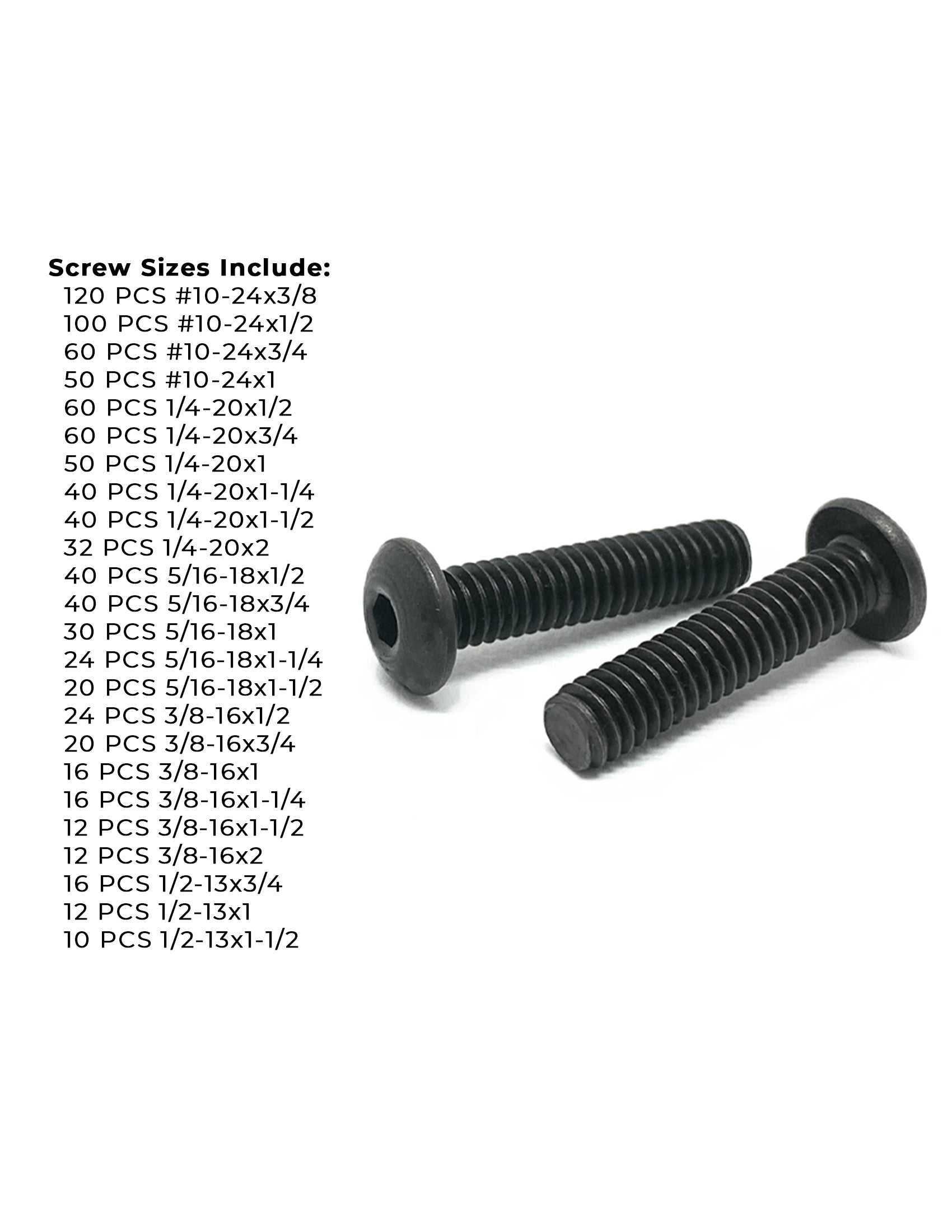 Alloy Allen Button Head Socket Cap Screws Bolts Black Oxide Assortment - 905 PCS