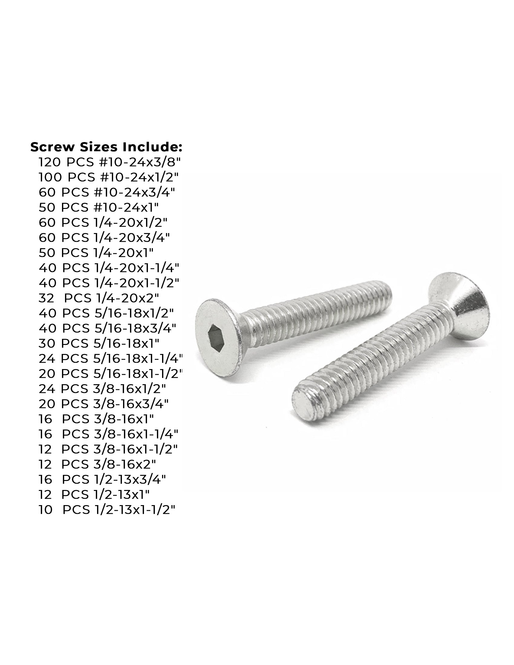 18-8 Stainless Steel Flat Socket Head Cap Screws Coarse Thread - 905 pcs